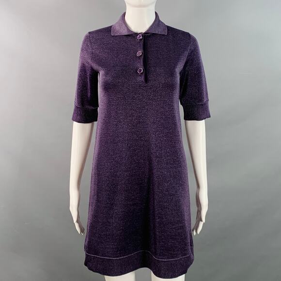 LOUIS VUITTON Size XS Metallic Purple Polyester Merino Wool Mini Polo Dress - Picture 1 of 6